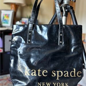 Vintage Kate Spade New York Large Tote - Black Patent Leather - Purple Lining